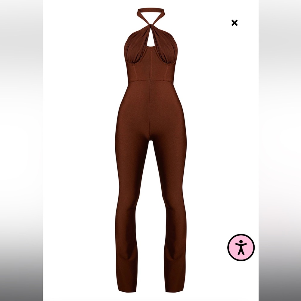 CHOCOLATE BANDAGE MESH HALTERNECK JUMPSUIT - Picture 5 of 5